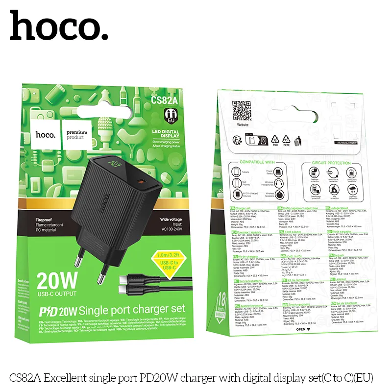 HOCO CS82A PD 20w Single Port Charger Set Usb-c To Usb C