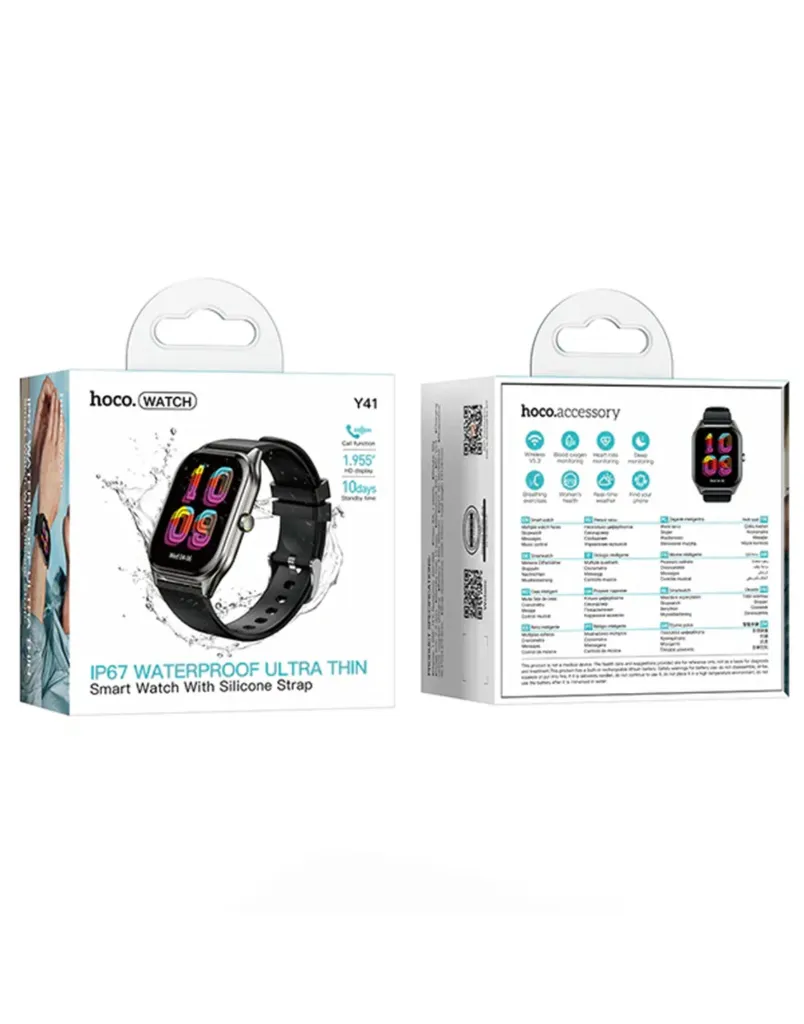 hoco Y41 Smart Watch – 1.96" HD Display with Bluetooth Calling & Health Tracking IP67 Waterproof