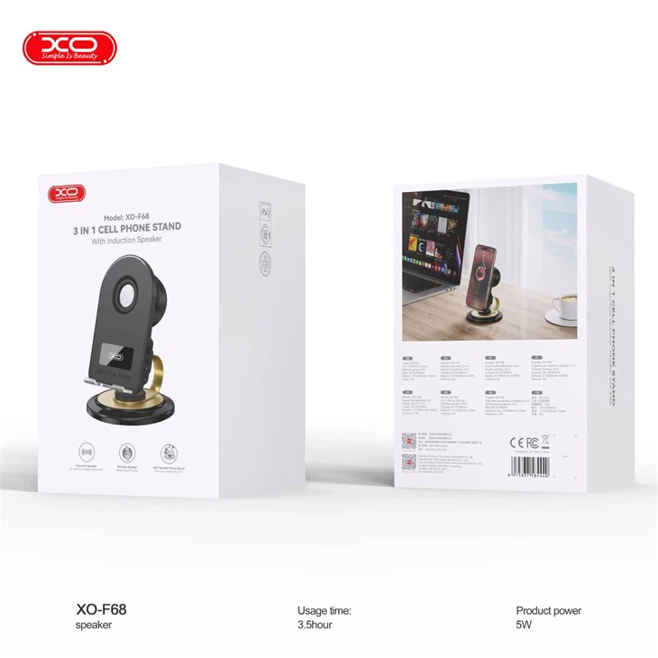 XO-F68 3-in-1 Smart Desktop Phone Stand – 15W MagSafe Wireless Charger & Bluetooth Speaker